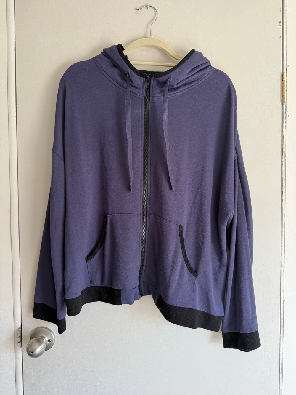 Oversized Zip-Up Hoodie in Deep Purple with Black Trim
